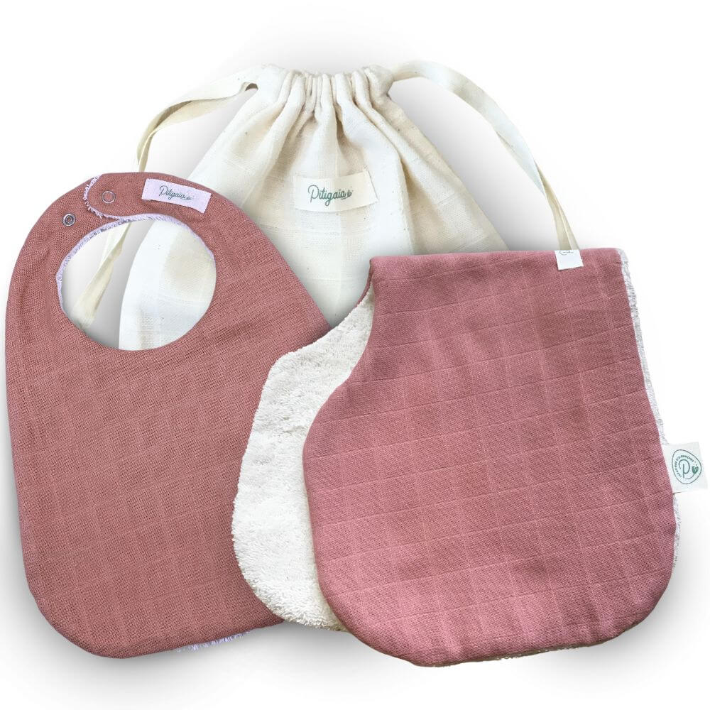 duo bavoirs en coton bio terra-cotta Pitigaïa