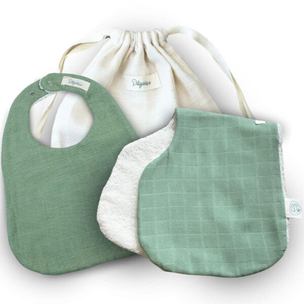 duo bavoirs en coton bio vert sauge Pitigaïa