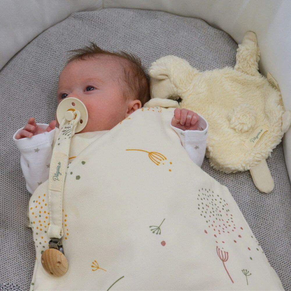 attache-tétine coton bio et bois de hêtre naturel dandelion portée bébé