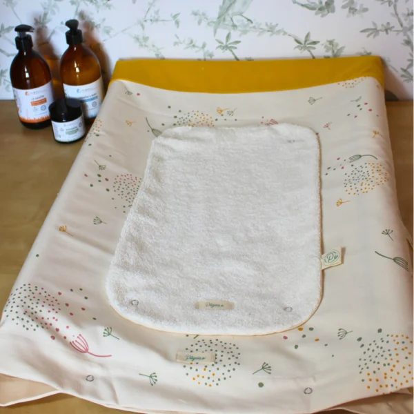 housse-de-matelas-à-langer-jaune-moutarde-imprimé-Dandelion-coton-bio-vue-entière housse de matelas à langer jaune moutarde imprimé Dandelion coton bio