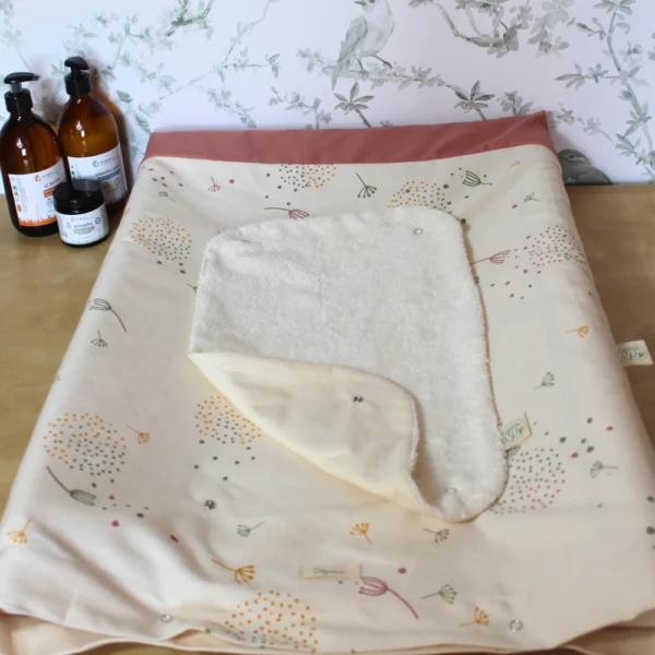 housse-de-matelas-à-langer-terra-cotta-imprimé-Dandelion-coton-bio-vue-entière housse de matelas à langer terra-cotta imprimé Dandelion coton bio